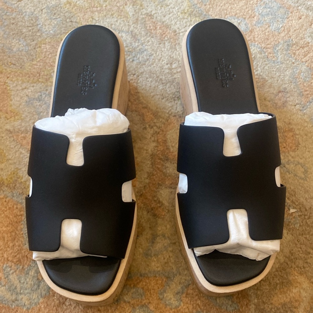Hermes Black Sandals with Geometric Cut-Out Design